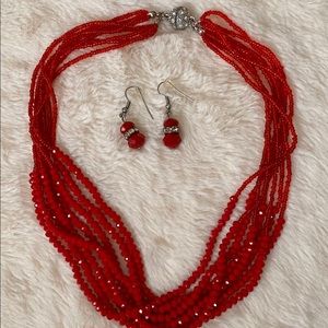Sparkly red bead necklace